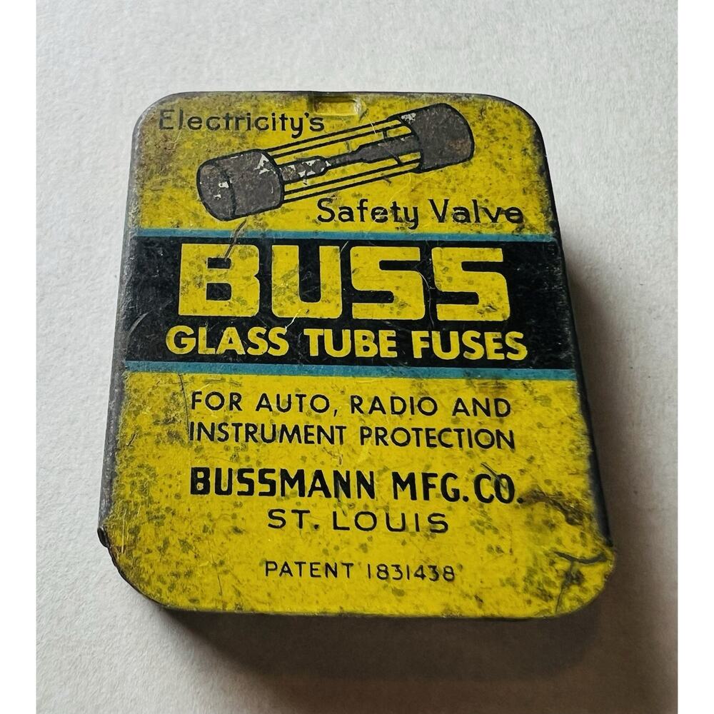 Vintage Buss Auto Fuses Metal Advertising Tin Empty Bussmann Mfg. Co Used